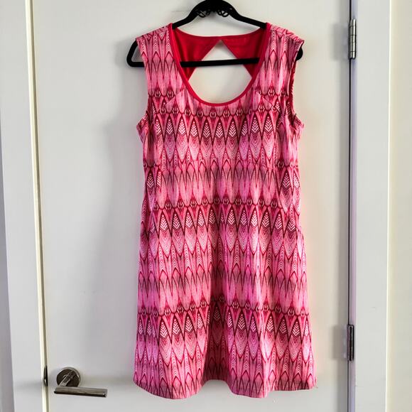 Prana Azalea Feather Print Calico Dress Pink Cutout Pullover Sleeveless Sz XL - Picture 1 of 4